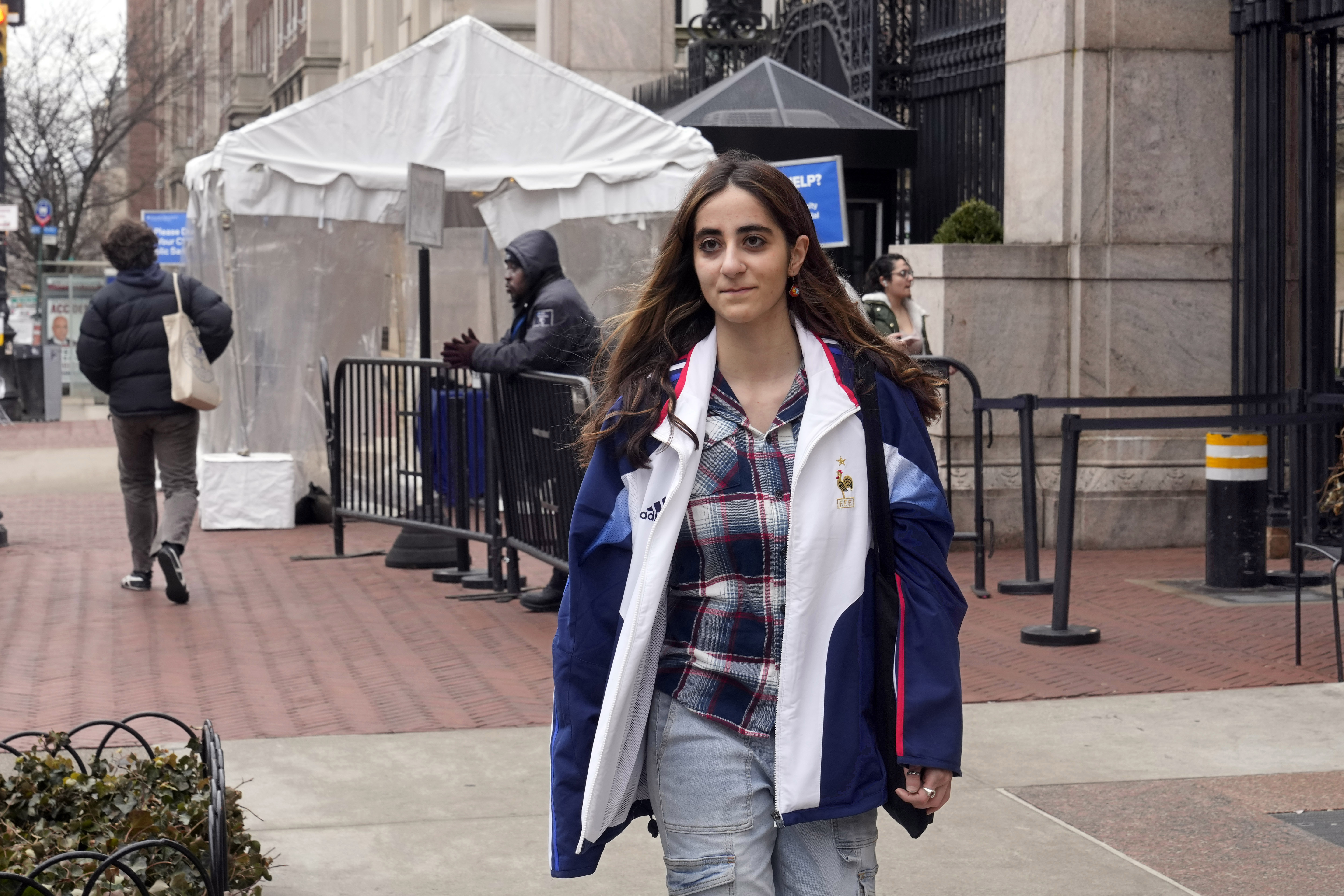 Maryam Alwan, a student at Columbia University who received a disciplinary notice from the school accusing her of helping to publish a newspaper op-ed critical of Israel, poses for a photo outside the campus, Wednesday, March 5, 2025, in New York. (AP Photo/Richard Drew)