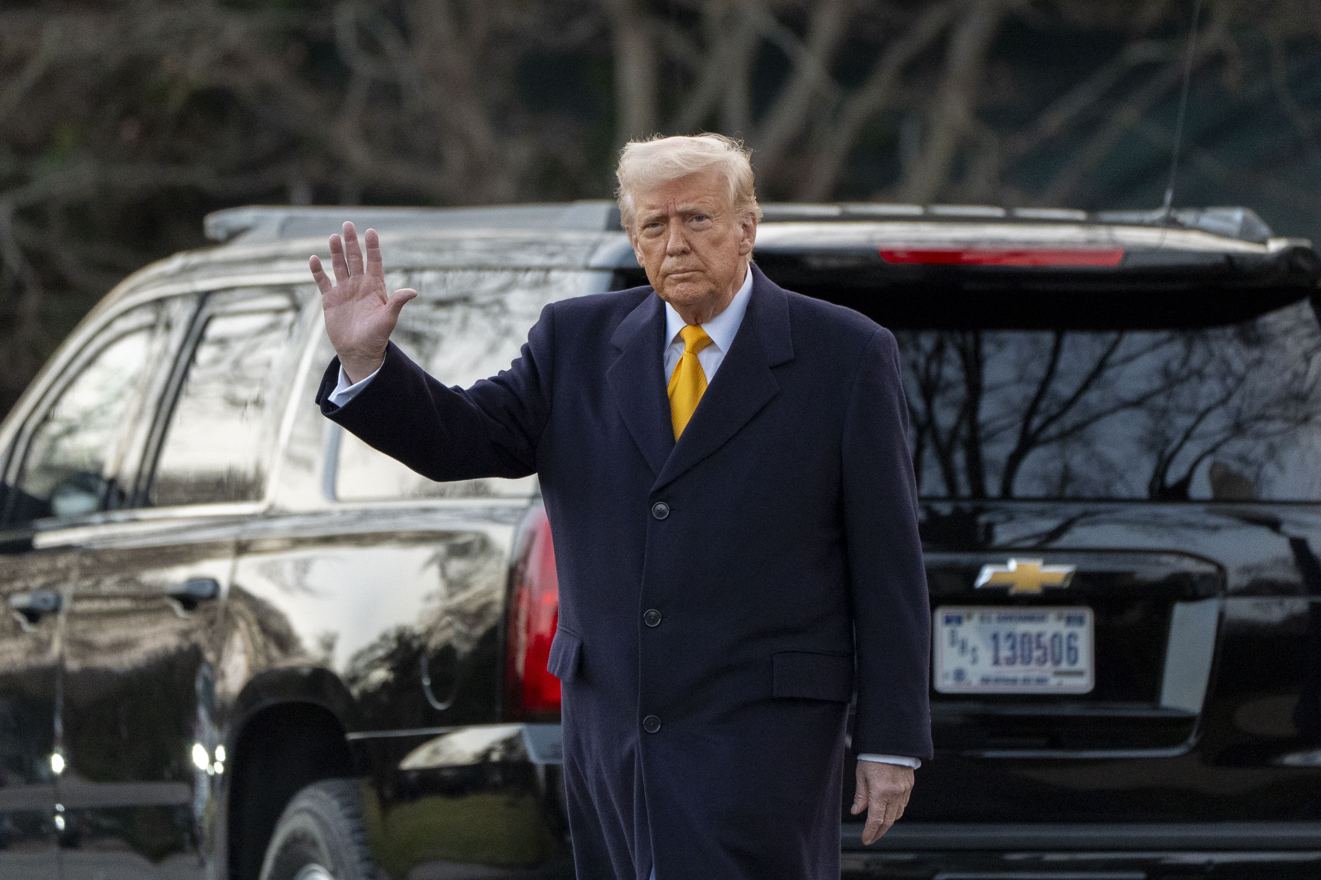 President Donald Trump waves before departing on Marine One from the South Lawn of the White House, Friday, March 7, 2025, in Washington. (AP Photo/Alex Brandon)